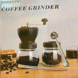 Paracity Manual Coffee Grinder Ceramic Burr Glass Jar Canister Hand Crank NIB